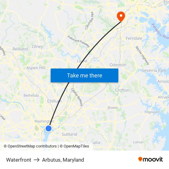 Waterfront to Arbutus, Maryland map