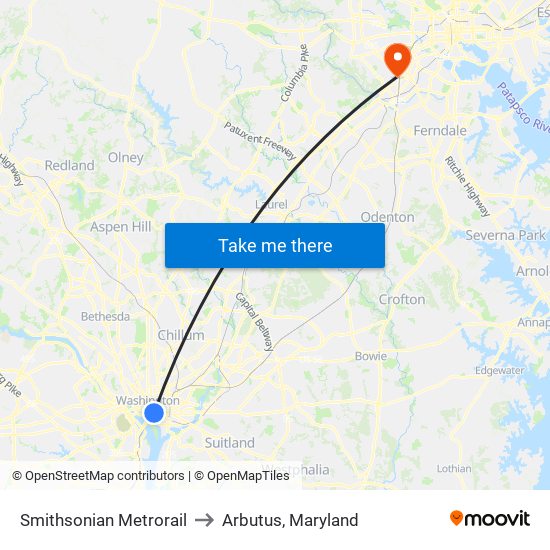 Smithsonian Metrorail to Arbutus, Maryland map