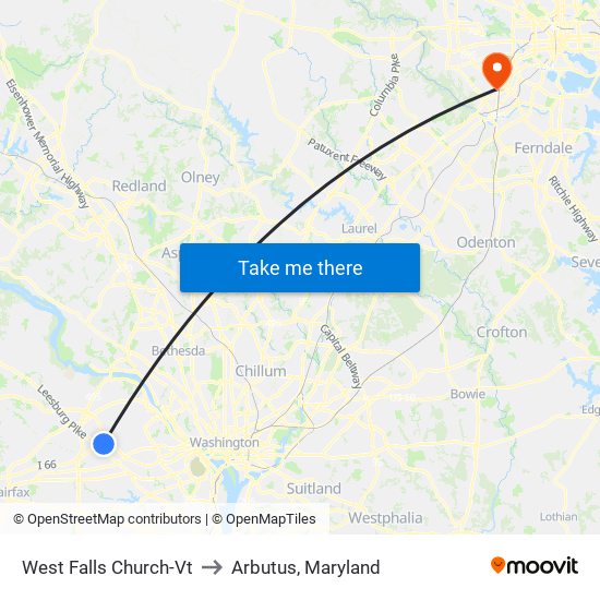 West Falls Church-Vt to Arbutus, Maryland map