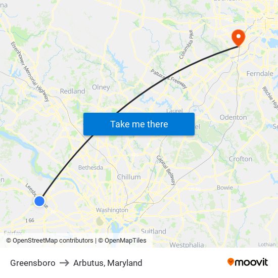 Greensboro to Arbutus, Maryland map