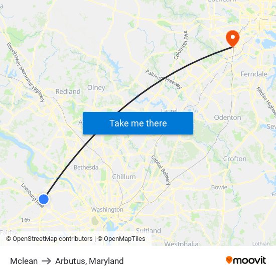 Mclean to Arbutus, Maryland map