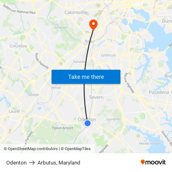 Odenton to Arbutus, Maryland map