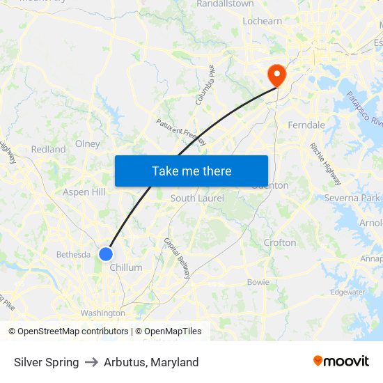 Silver Spring to Arbutus, Maryland map