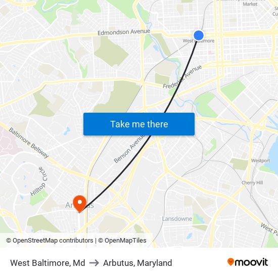 West Baltimore, Md to Arbutus, Maryland map