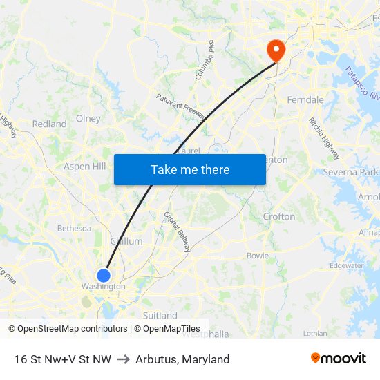 16 St Nw+V St NW to Arbutus, Maryland map