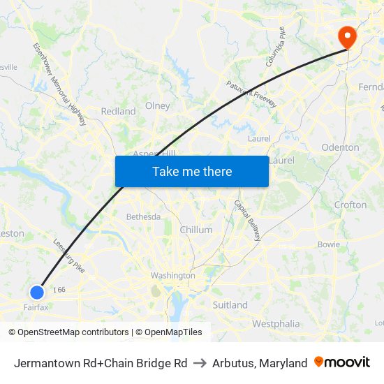 Jermantown Rd+Chain Bridge Rd to Arbutus, Maryland map