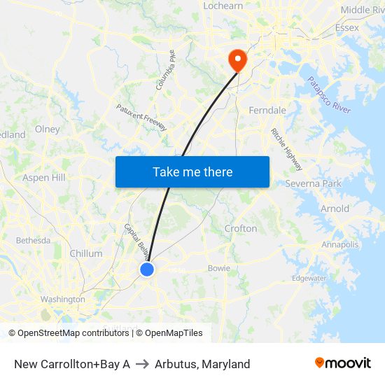 New Carrollton+Bay A to Arbutus, Maryland map