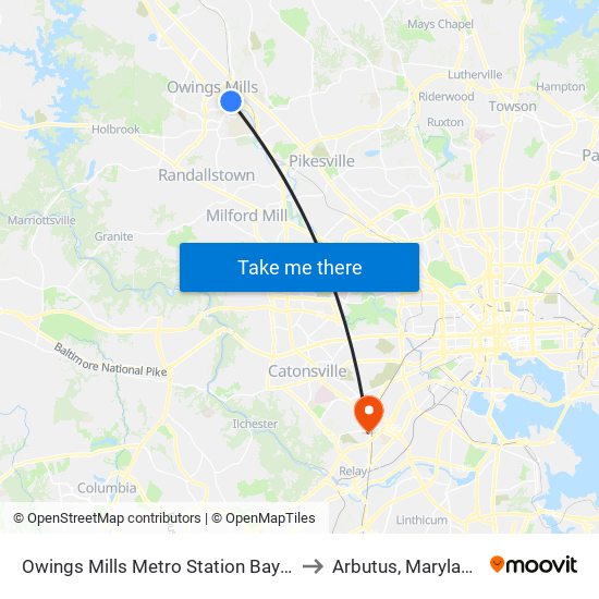 Owings Mills Metro Station Bay 2 to Arbutus, Maryland map