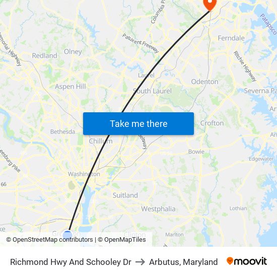 Richmond Hwy And Schooley Dr to Arbutus, Maryland map