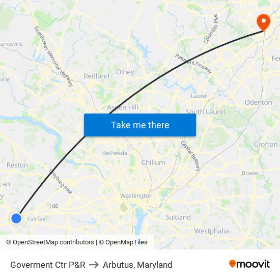 Goverment Ctr P&R to Arbutus, Maryland map