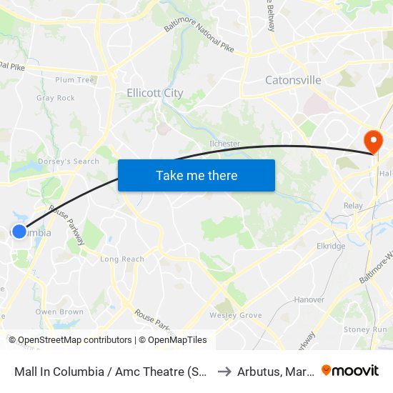 Mall In Columbia / Amc Theatre (Southbound) to Arbutus, Maryland map