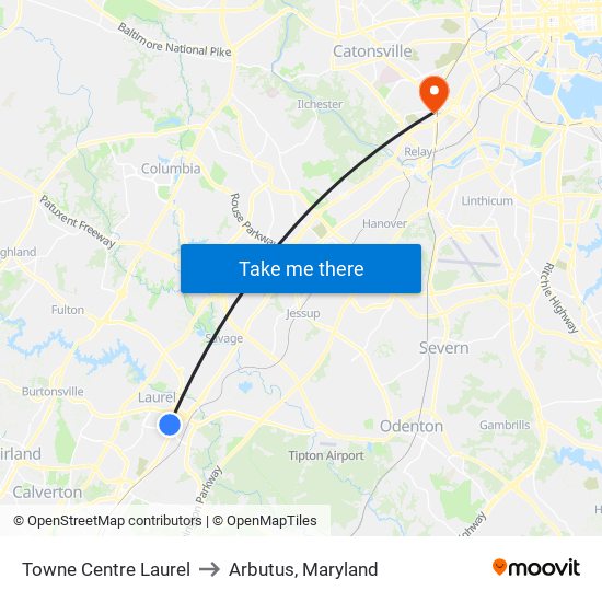 Towne Centre Laurel to Arbutus, Maryland map