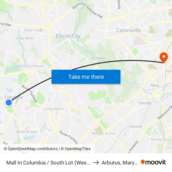 Mall In Columbia / South Lot (Westbound) to Arbutus, Maryland map