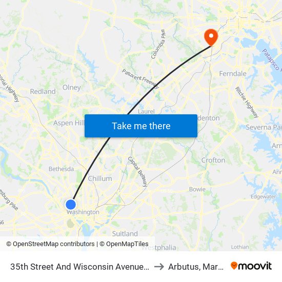 35th Street And Wisconsin Avenue NW (Sb) to Arbutus, Maryland map