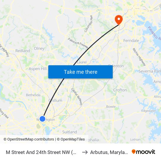 M Street And 24th Street NW (Wb) to Arbutus, Maryland map