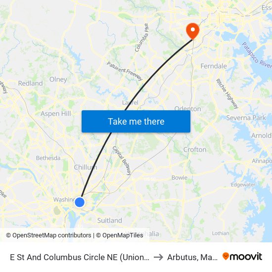 E St And Columbus Circle NE (Union Station) (Eb) to Arbutus, Maryland map