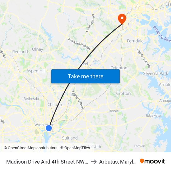 Madison Drive And 4th Street NW (Wb) to Arbutus, Maryland map