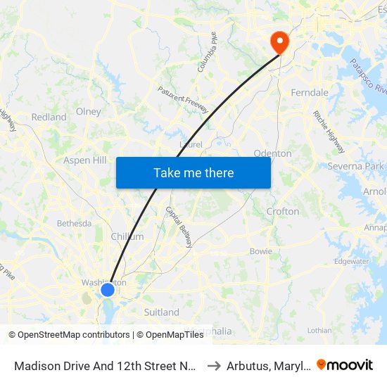 Madison Drive And 12th Street NW (Wb) to Arbutus, Maryland map