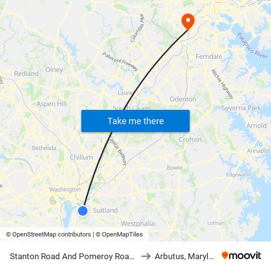 Stanton Road And Pomeroy Road SE to Arbutus, Maryland map