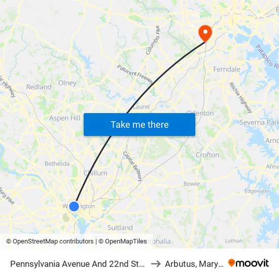 Pennsylvania Avenue And 22nd Street NW to Arbutus, Maryland map