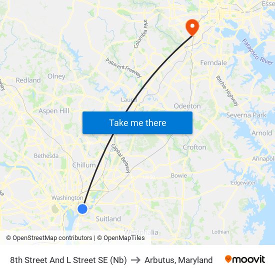 8th Street And L Street SE (Nb) to Arbutus, Maryland map