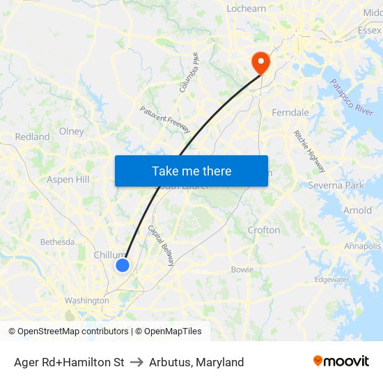 Ager Rd+Hamilton St to Arbutus, Maryland map