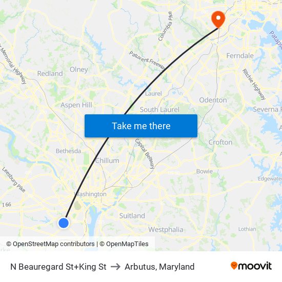 N Beauregard St+King St to Arbutus, Maryland map