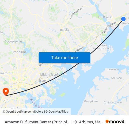 Amazon Fulfillment Center (Principio Pkwy West) to Arbutus, Maryland map