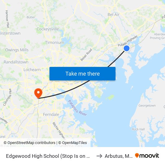 Edgewood High School (Stop Is on Willoughby Beach Rd) to Arbutus, Maryland map