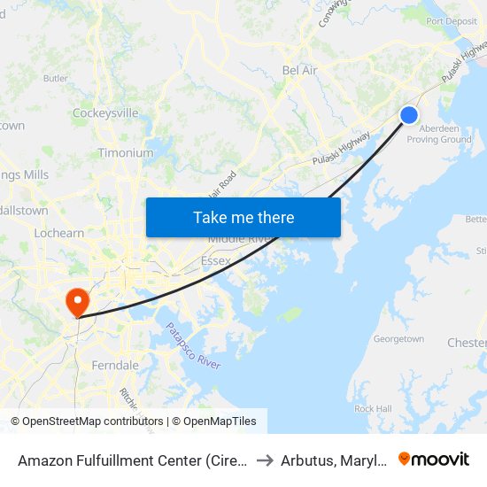 Amazon Fulfuillment Center (Cirelli Ct) to Arbutus, Maryland map