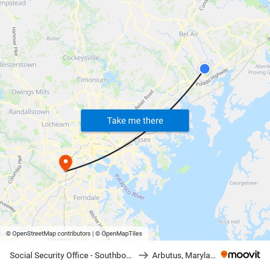 Social Security Office - Southbound to Arbutus, Maryland map