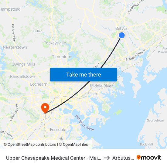 Upper Chesapeake Medical Center - Main Entrance (500 Upper Chesapeake Dr) to Arbutus, Maryland map