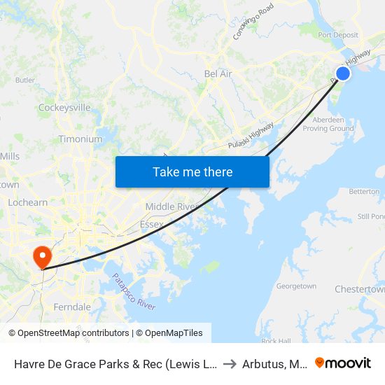 Havre De Grace Parks & Rec (Lewis Ln & Anderson Ave) to Arbutus, Maryland map