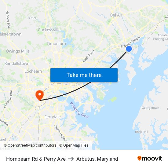 Hornbeam Rd & Perry Ave to Arbutus, Maryland map