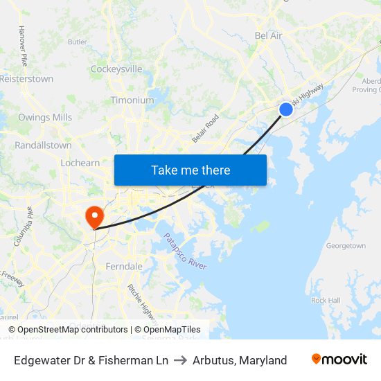 Edgewater Dr & Fisherman Ln to Arbutus, Maryland map