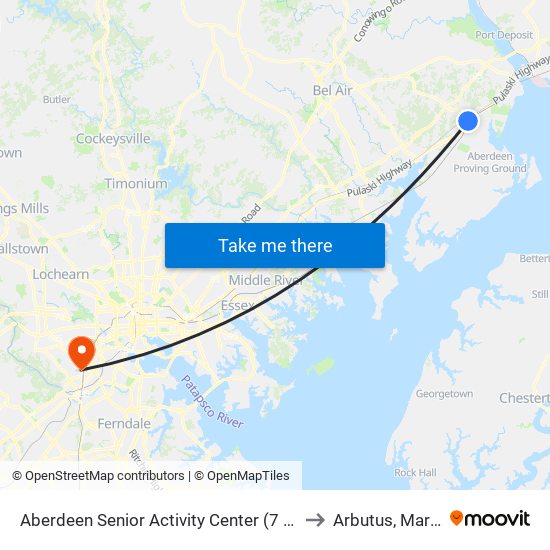 Aberdeen Senior Activity Center (7 Franklin St) to Arbutus, Maryland map