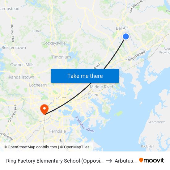 Ring Factory Elementary School (Opposite Emmorton Rd/Rt 924 & Lexington Rd) to Arbutus, Maryland map