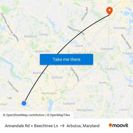 Annandale Rd + Beechtree Ln to Arbutus, Maryland map