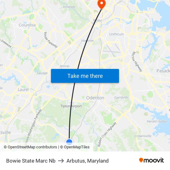 Bowie State Marc Nb to Arbutus, Maryland map