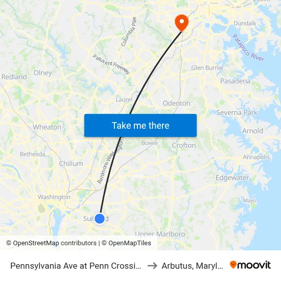 Pennsylvania Ave at Penn Crossing Dr to Arbutus, Maryland map