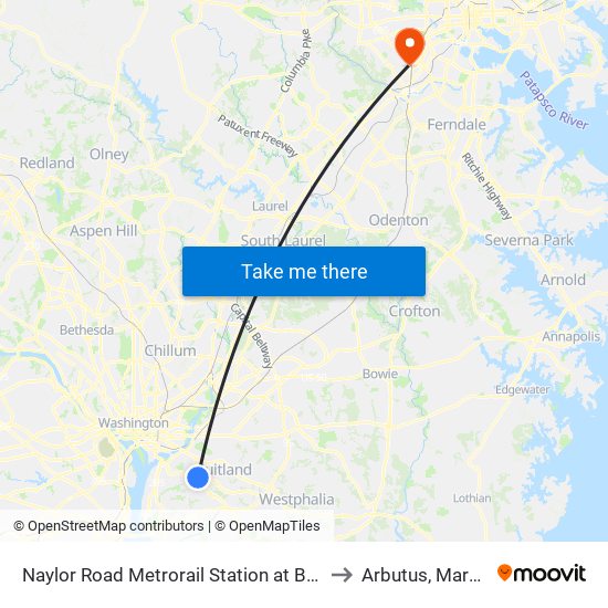 Naylor Road Metrorail Station at Bus Bay H to Arbutus, Maryland map