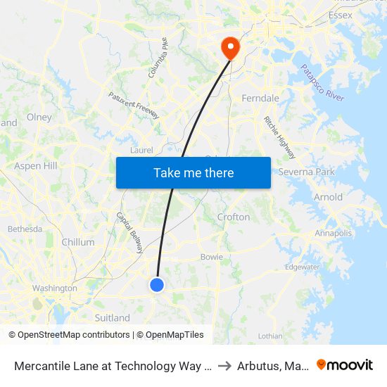 Mercantile Lane at Technology Way (Kaiser Side) to Arbutus, Maryland map