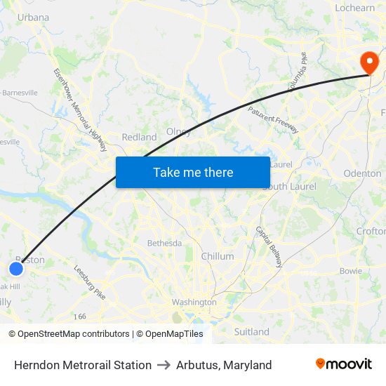 Herndon Metrorail Station to Arbutus, Maryland map