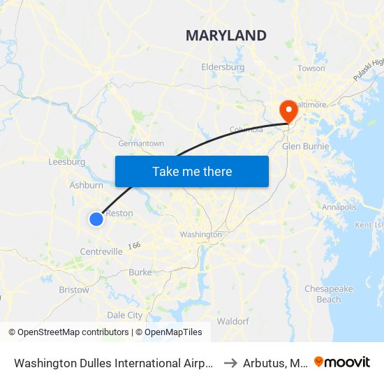 Washington Dulles International Airport Metrorail Station to Arbutus, Maryland map