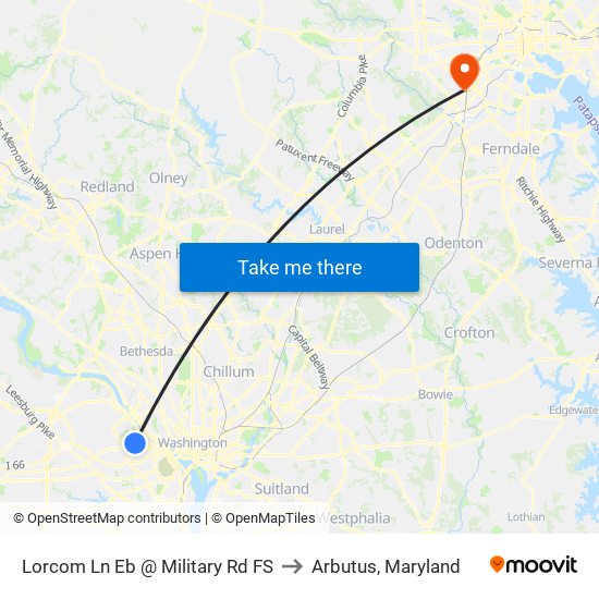 Lorcom Ln Eb @ Military Rd FS to Arbutus, Maryland map