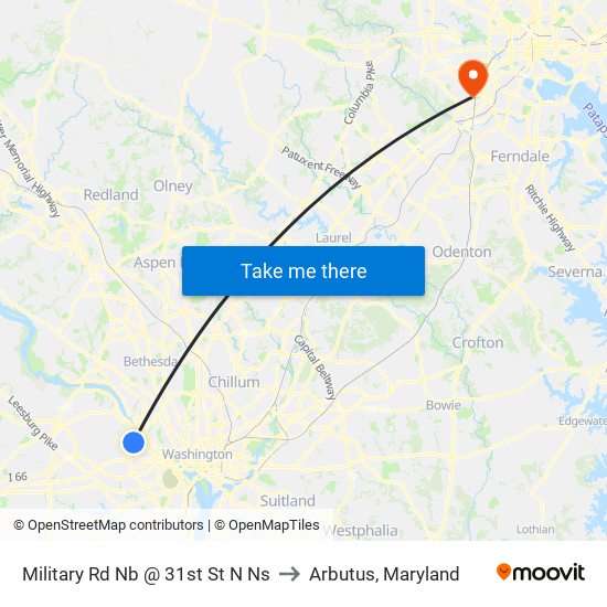 Military Rd Nb @ 31st St N Ns to Arbutus, Maryland map