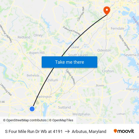 S Four Mile Run Dr Wb at 4191 to Arbutus, Maryland map