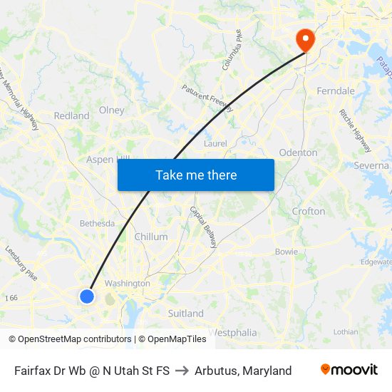 Fairfax Dr Wb @ N Utah St FS to Arbutus, Maryland map