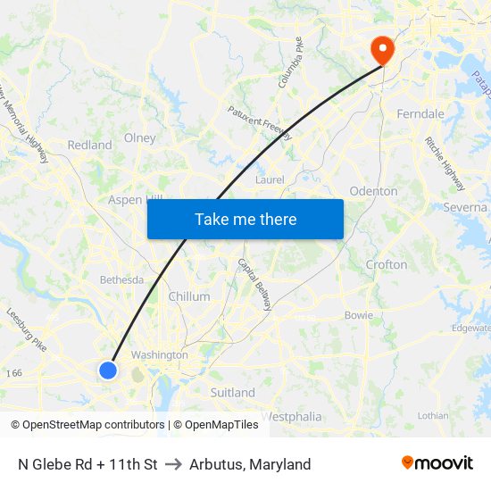 N Glebe Rd + 11th St to Arbutus, Maryland map