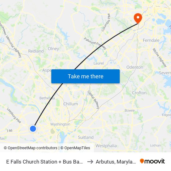 E Falls Church Station + Bus Bay D to Arbutus, Maryland map